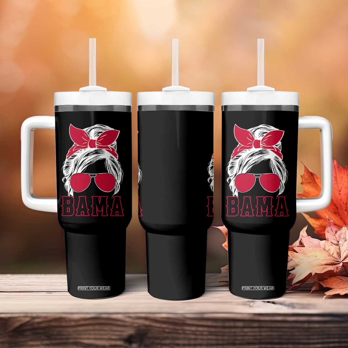 Alabama Fan Tumbler With Handle Bama Football Lover Game Day Messy Bun TS10 Print Your Wear