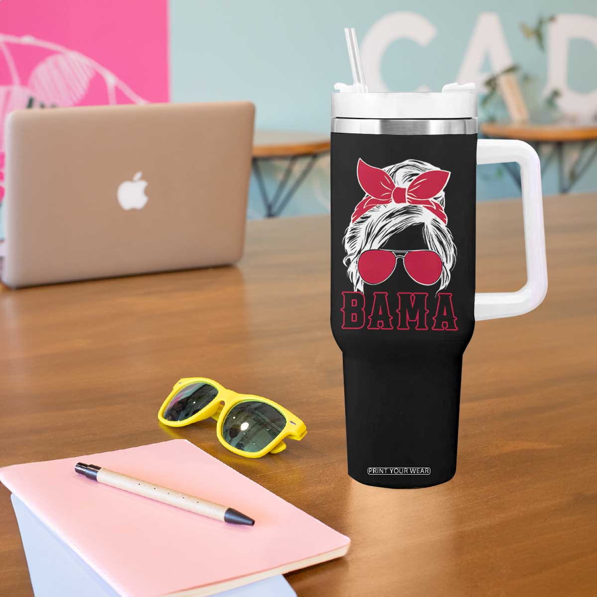 Alabama Fan Tumbler With Handle Bama Football Lover Game Day Messy Bun TS10 Print Your Wear