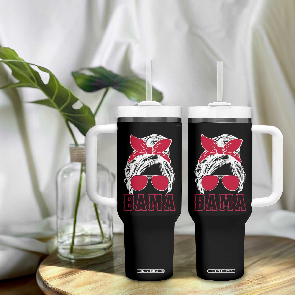 Alabama Fan Tumbler With Handle Bama Football Lover Game Day Messy Bun TS10 Print Your Wear