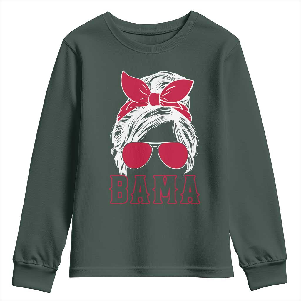 Alabama Fan Youth Sweatshirt Bama Football Lover Game Day Messy Bun TS10 Dark Forest Green Print Your Wear