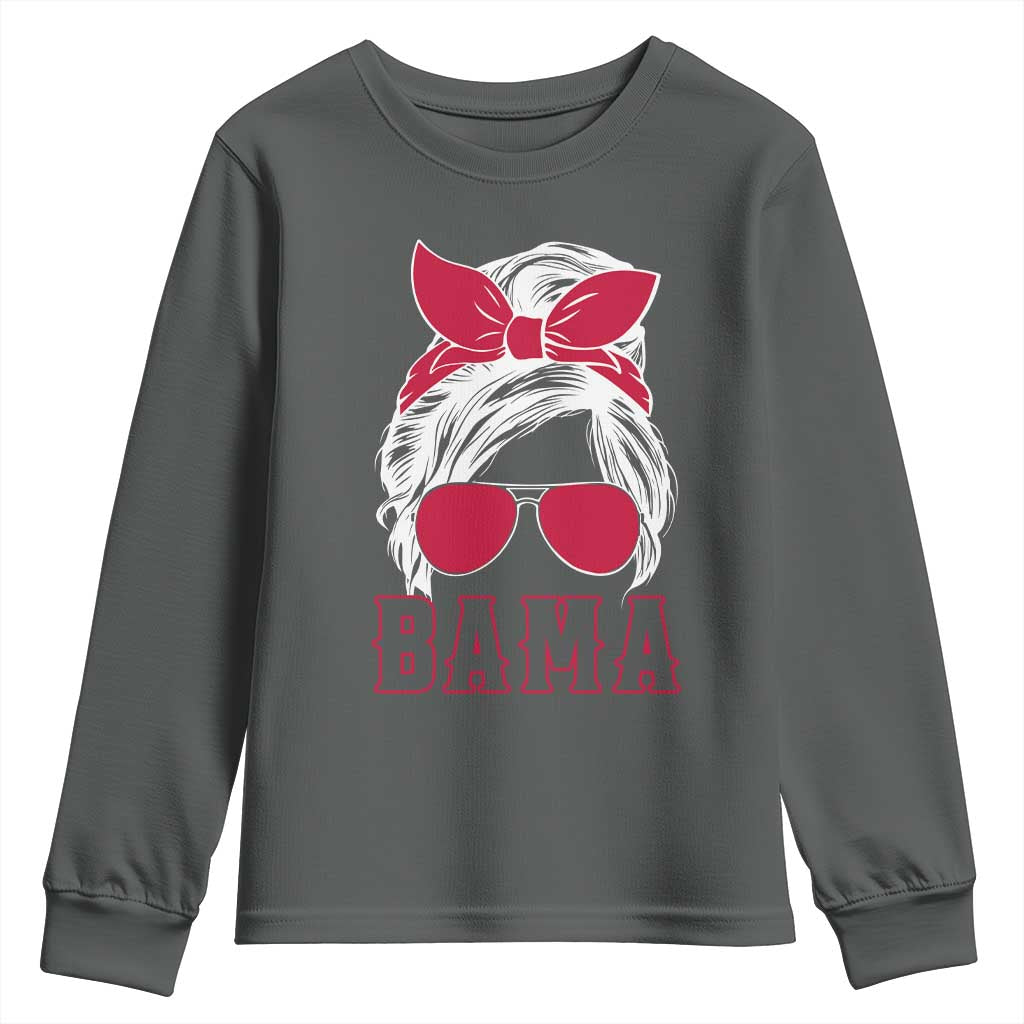 Alabama Fan Youth Sweatshirt Bama Football Lover Game Day Messy Bun TS10 Dark Heather Print Your Wear