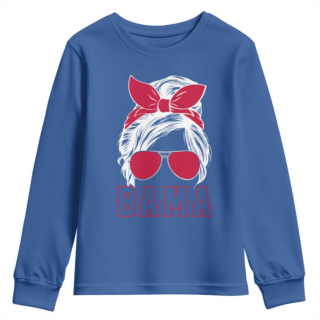 Alabama Fan Youth Sweatshirt Bama Football Lover Game Day Messy Bun TS10 Royal Blue Print Your Wear