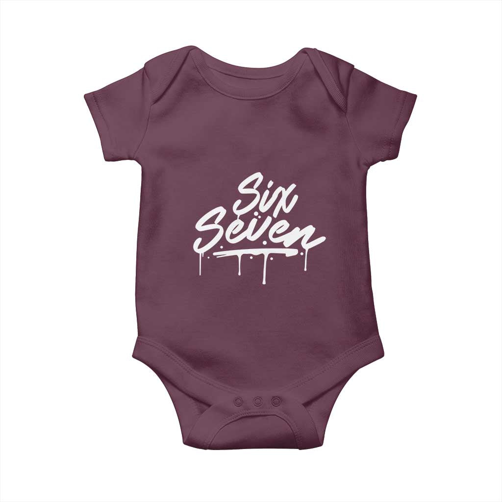 Fun Six Seven Meme Baby Onesie Funny 6 7 Meme Gen Alpha Slang Streetwear TS10 Maroon Print Your Wear