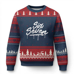 Fun Six Seven Meme Ugly Christmas Sweater Funny 6 7 Meme Gen Alpha Slang Streetwear TS10 Navy Red Print Your Wear