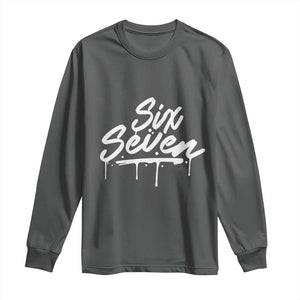 Fun Six Seven Meme Long Sleeve Shirt Funny 6 7 Meme Gen Alpha Slang Streetwear TS10 Dark Heather Print Your Wear