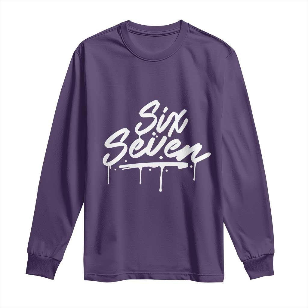 Fun Six Seven Meme Long Sleeve Shirt Funny 6 7 Meme Gen Alpha Slang Streetwear TS10 Purple Print Your Wear