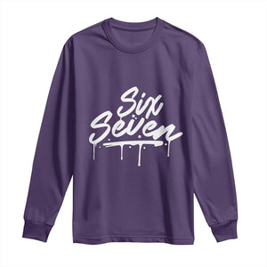 Fun Six Seven Meme Long Sleeve Shirt Funny 6 7 Meme Gen Alpha Slang Streetwear TS10 Purple Print Your Wear
