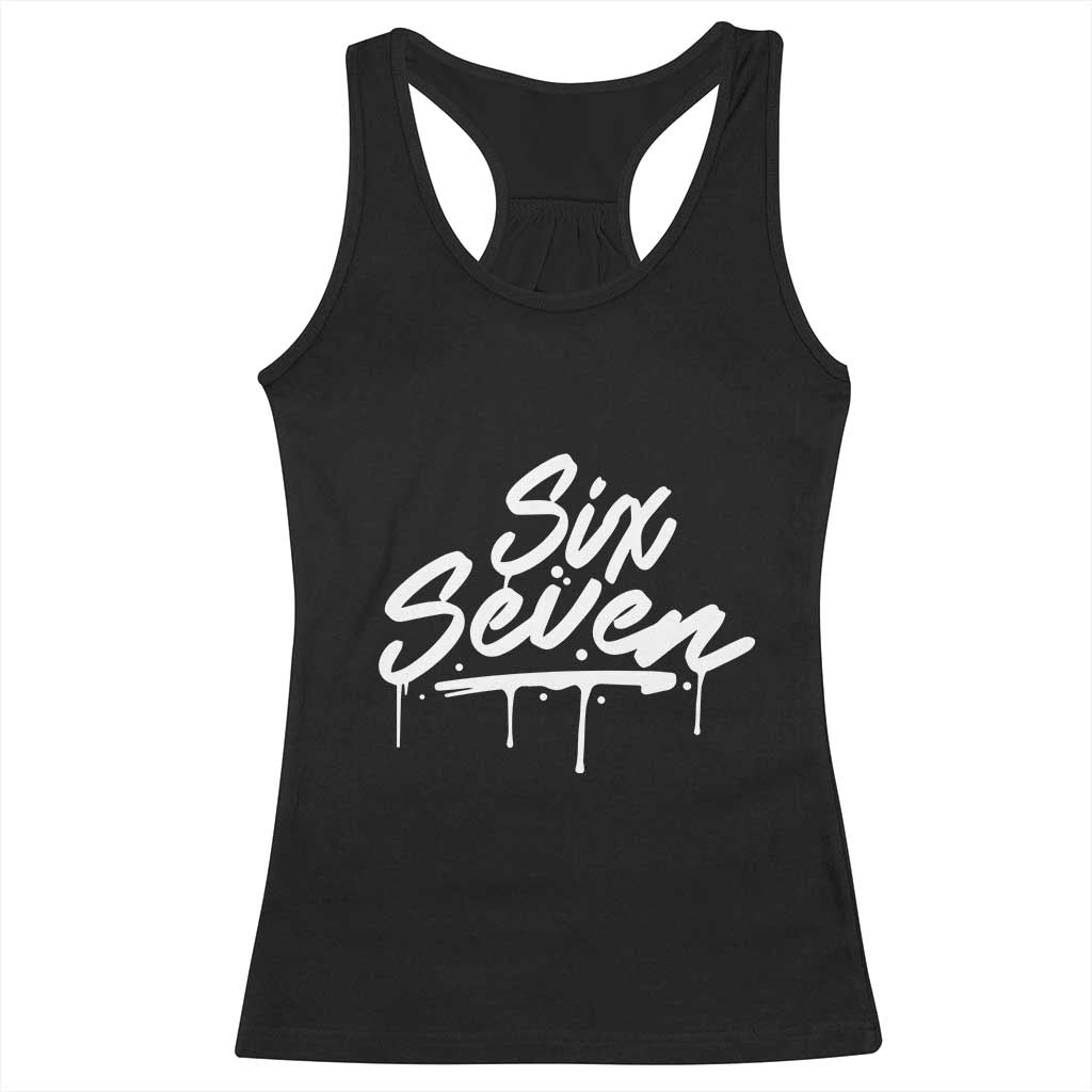 Fun Six Seven Meme Racerback Tank Top Funny 6 7 Meme Gen Alpha Slang Streetwear TS10 Black Print Your Wear