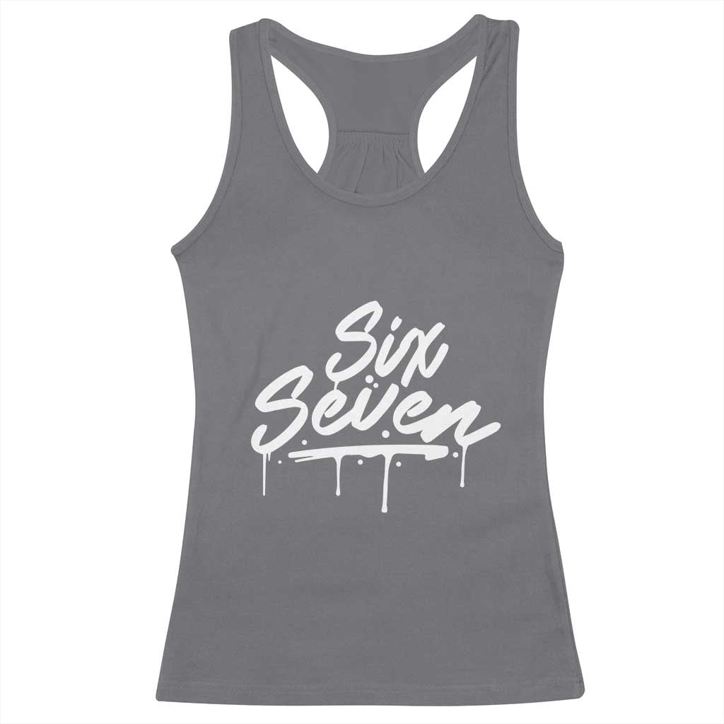 Fun Six Seven Meme Racerback Tank Top Funny 6 7 Meme Gen Alpha Slang Streetwear TS10 Charcoal Print Your Wear