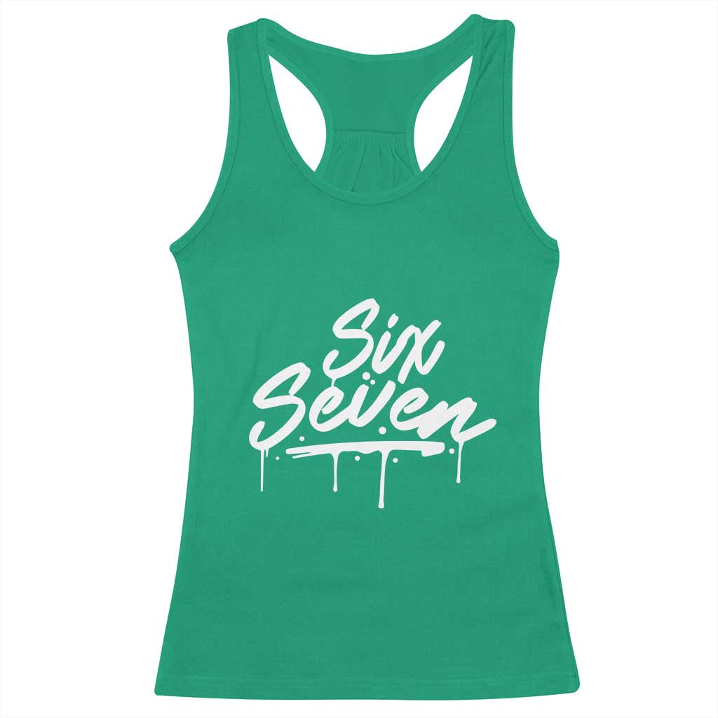 Fun Six Seven Meme Racerback Tank Top Funny 6 7 Meme Gen Alpha Slang Streetwear TS10 Irish Green Print Your Wear