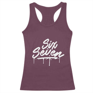 Fun Six Seven Meme Racerback Tank Top Funny 6 7 Meme Gen Alpha Slang Streetwear TS10 Maroon Print Your Wear