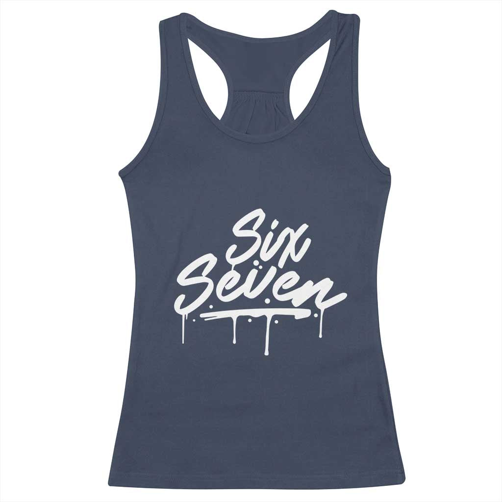 Fun Six Seven Meme Racerback Tank Top Funny 6 7 Meme Gen Alpha Slang Streetwear TS10 Navy Print Your Wear