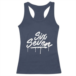 Fun Six Seven Meme Racerback Tank Top Funny 6 7 Meme Gen Alpha Slang Streetwear TS10 Navy Print Your Wear
