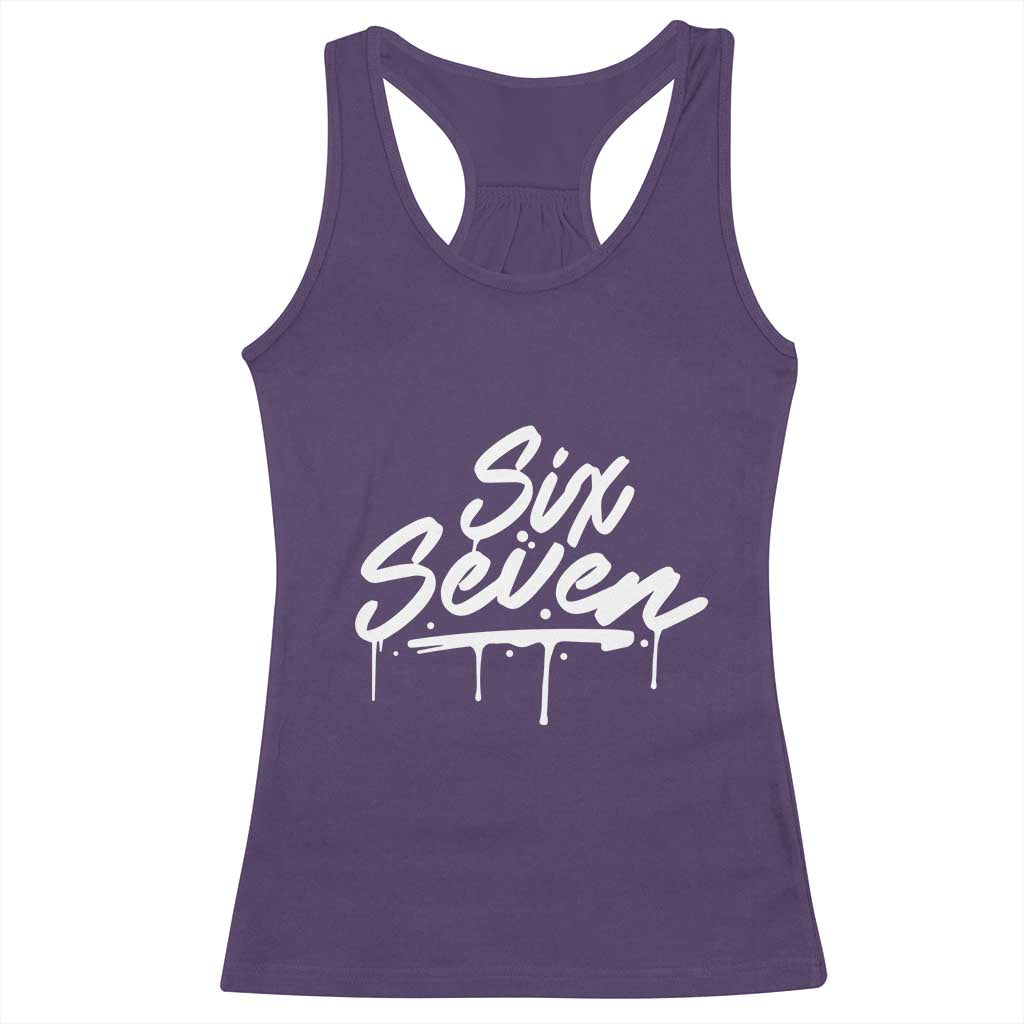 Fun Six Seven Meme Racerback Tank Top Funny 6 7 Meme Gen Alpha Slang Streetwear TS10 Purple Print Your Wear