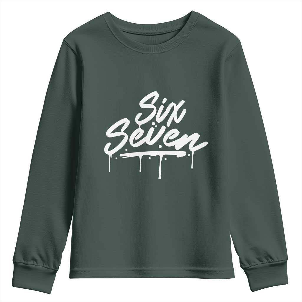Fun Six Seven Meme Youth Sweatshirt Funny 6 7 Meme Gen Alpha Slang Streetwear TS10 Dark Forest Green Print Your Wear