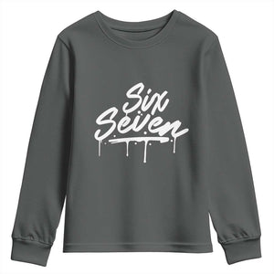 Fun Six Seven Meme Youth Sweatshirt Funny 6 7 Meme Gen Alpha Slang Streetwear TS10 Dark Heather Print Your Wear