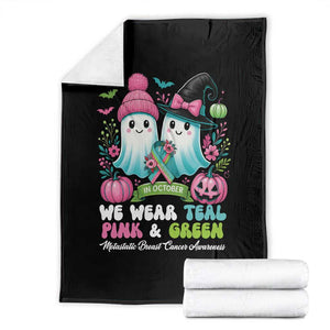Metastatic Breast Cancer Awareness Ghost Throw Blanket Halloween Green Teal Pink Ribbon TS10 Black Print Your Wear