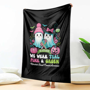 Metastatic Breast Cancer Awareness Ghost Throw Blanket Halloween Green Teal Pink Ribbon TS10 Print Your Wear