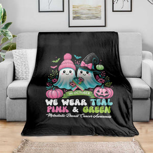 Metastatic Breast Cancer Awareness Ghost Throw Blanket Halloween Green Teal Pink Ribbon TS10 Print Your Wear