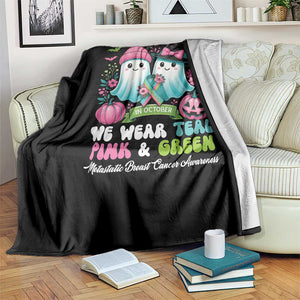 Metastatic Breast Cancer Awareness Ghost Throw Blanket Halloween Green Teal Pink Ribbon TS10 Print Your Wear