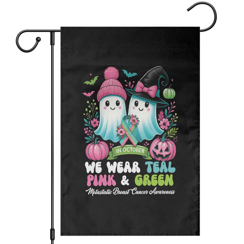 Metastatic Breast Cancer Awareness Ghost Garden Flag Halloween Green Teal Pink Ribbon TS10 Black Print Your Wear