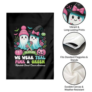 Metastatic Breast Cancer Awareness Ghost Garden Flag Halloween Green Teal Pink Ribbon TS10 Print Your Wear