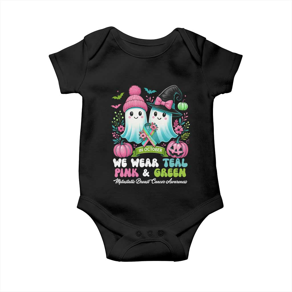 Metastatic Breast Cancer Awareness Ghost Baby Onesie Halloween Green Teal Pink Ribbon TS10 Black Print Your Wear