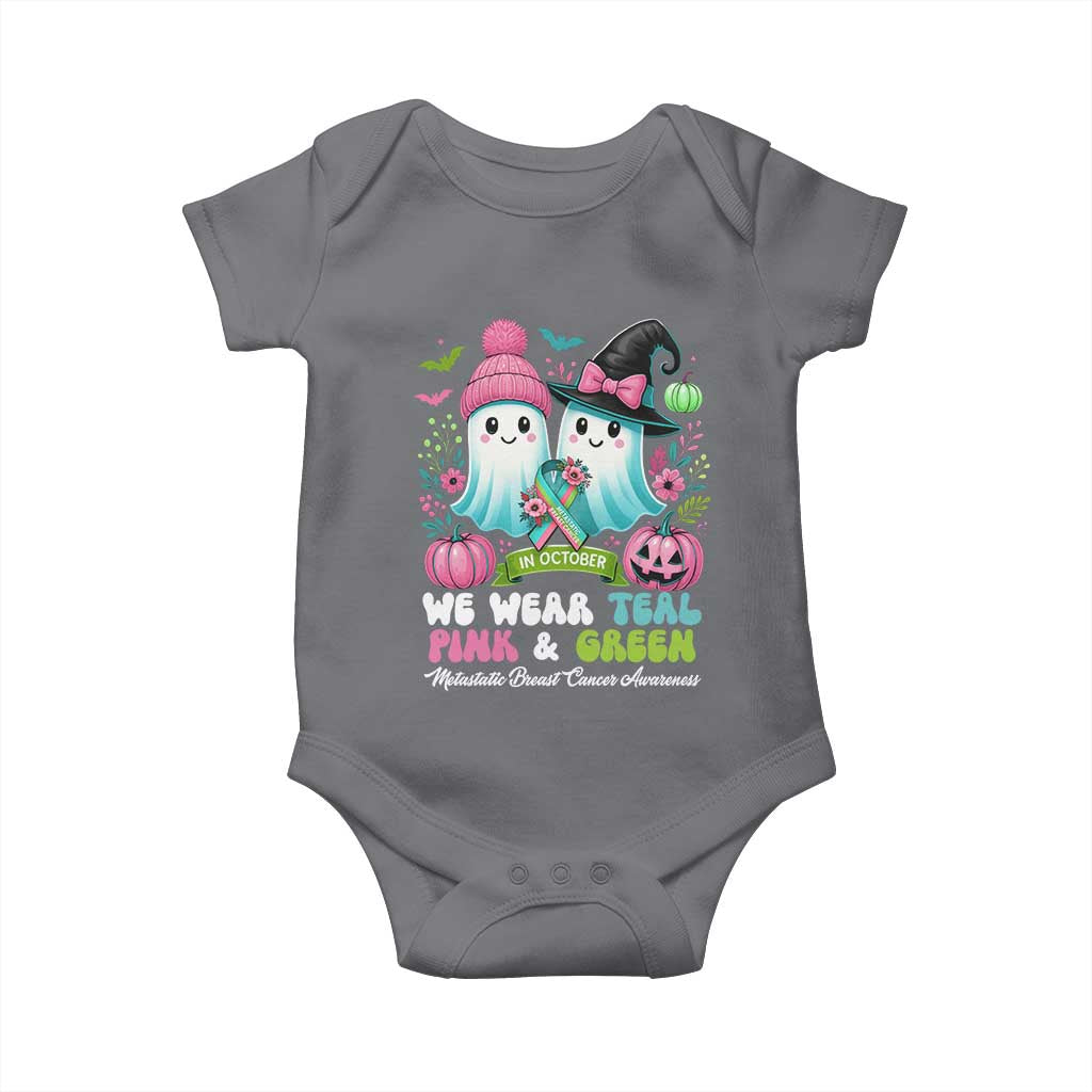Metastatic Breast Cancer Awareness Ghost Baby Onesie Halloween Green Teal Pink Ribbon TS10 Charcoal Print Your Wear