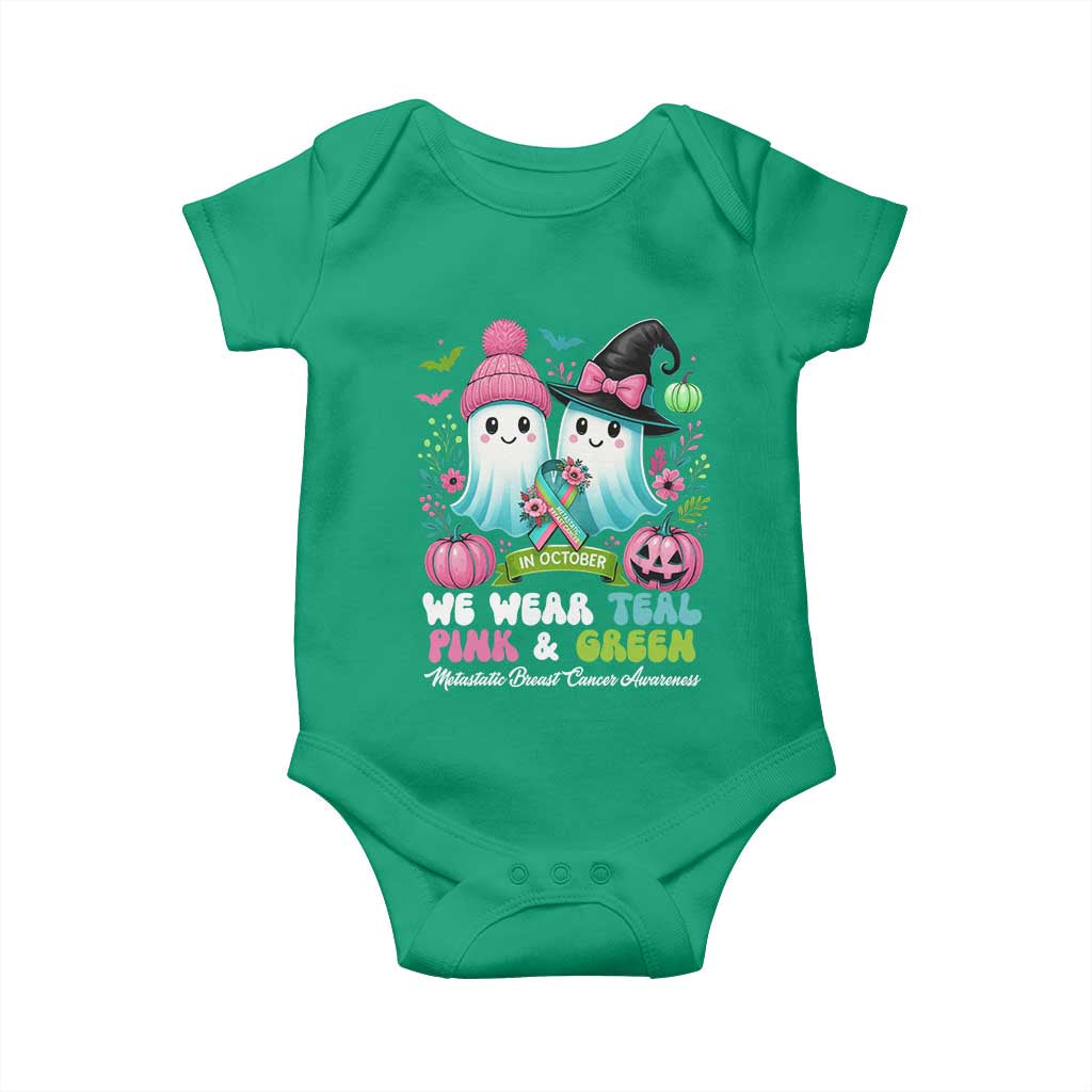 Metastatic Breast Cancer Awareness Ghost Baby Onesie Halloween Green Teal Pink Ribbon TS10 Irish Green Print Your Wear