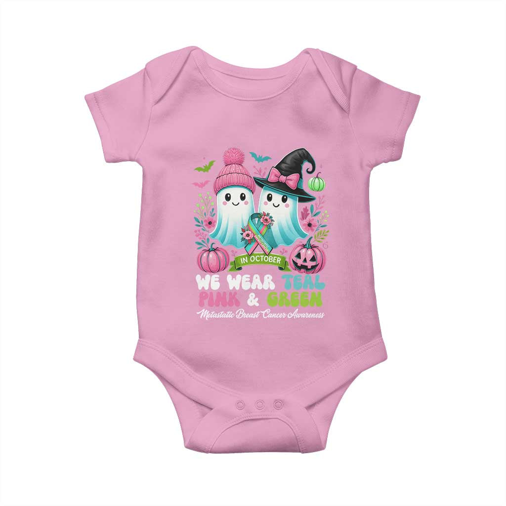 Metastatic Breast Cancer Awareness Ghost Baby Onesie Halloween Green Teal Pink Ribbon TS10 Light Pink Print Your Wear