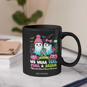 Metastatic Breast Cancer Awareness Ghost Coffee Mug Halloween Green Teal Pink Ribbon TS10 Print Your Wear