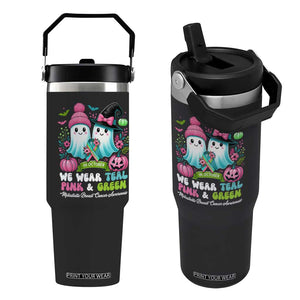 Metastatic Breast Cancer Awareness Ghost Flip Straw Tumbler Halloween Green Teal Pink Ribbon TS10 One Size: 30 oz Black Print Your Wear