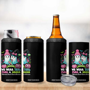 Metastatic Breast Cancer Awareness Ghost 4 in 1 Can Cooler Tumbler Halloween Green Teal Pink Ribbon TS10 Print Your Wear