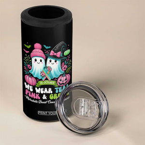 Metastatic Breast Cancer Awareness Ghost 4 in 1 Can Cooler Tumbler Halloween Green Teal Pink Ribbon TS10 Print Your Wear