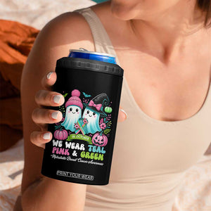 Metastatic Breast Cancer Awareness Ghost 4 in 1 Can Cooler Tumbler Halloween Green Teal Pink Ribbon TS10 Print Your Wear