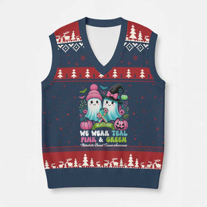 Metastatic Breast Cancer Awareness Ghost V-Neck Knit Sweater Vest Halloween Green Teal Pink Ribbon TS10 Navy Red Print Your Wear