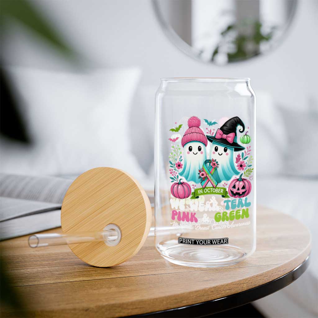 Metastatic Breast Cancer Awareness Ghost Glass Can Halloween Green Teal Pink Ribbon TS10 Print Your Wear