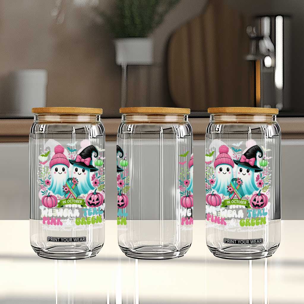 Metastatic Breast Cancer Awareness Ghost Glass Can Halloween Green Teal Pink Ribbon TS10 Print Your Wear