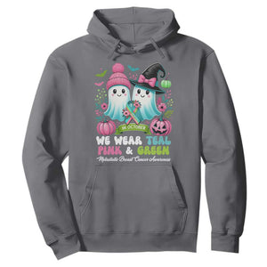 Metastatic Breast Cancer Awareness Ghost Hoodie Halloween Green Teal Pink Ribbon TS10 Charcoal Print Your Wear