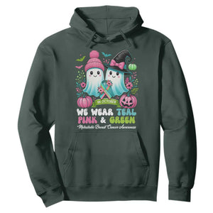 Metastatic Breast Cancer Awareness Ghost Hoodie Halloween Green Teal Pink Ribbon TS10 Dark Forest Green Print Your Wear