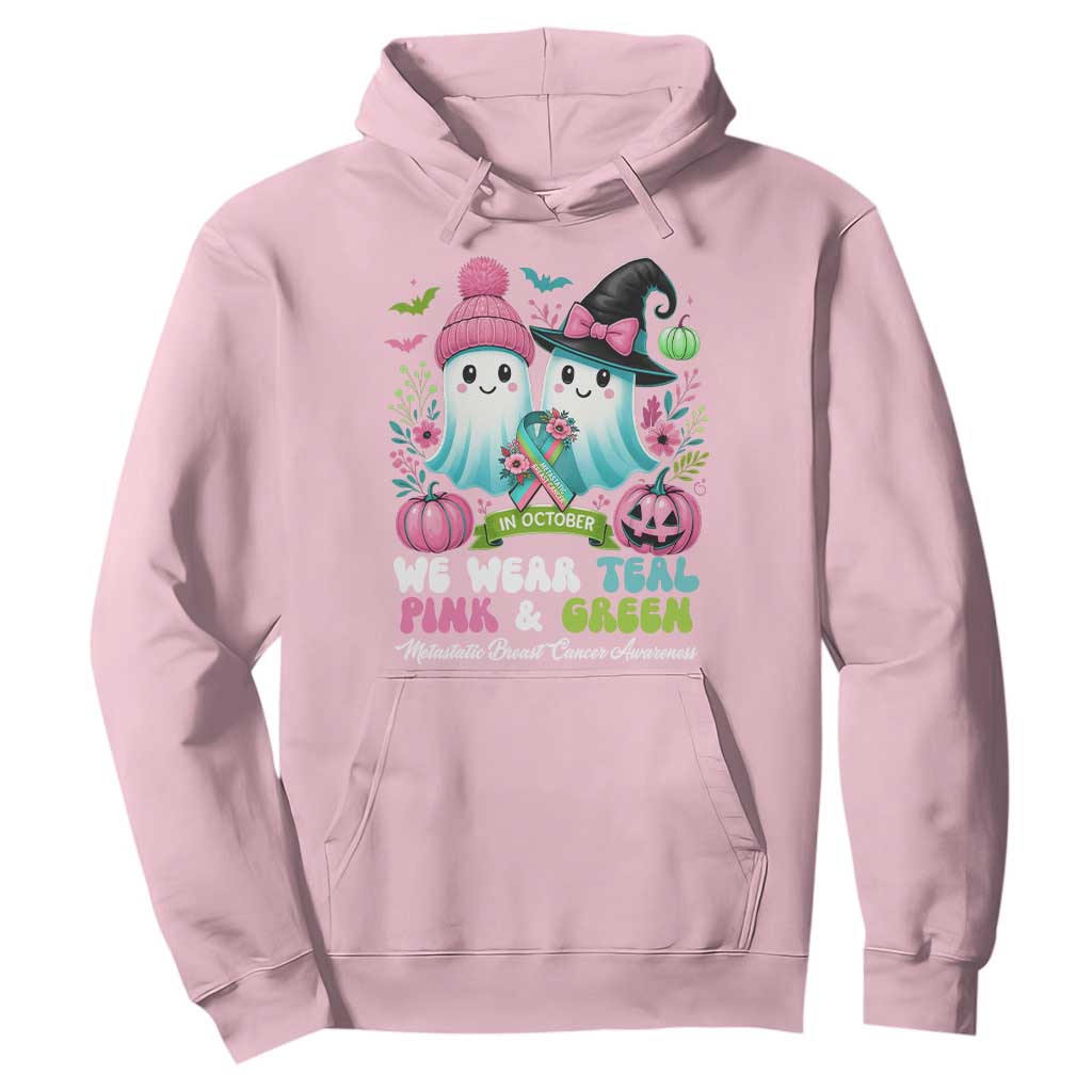Metastatic Breast Cancer Awareness Ghost Hoodie Halloween Green Teal Pink Ribbon TS10 Light Pink Print Your Wear