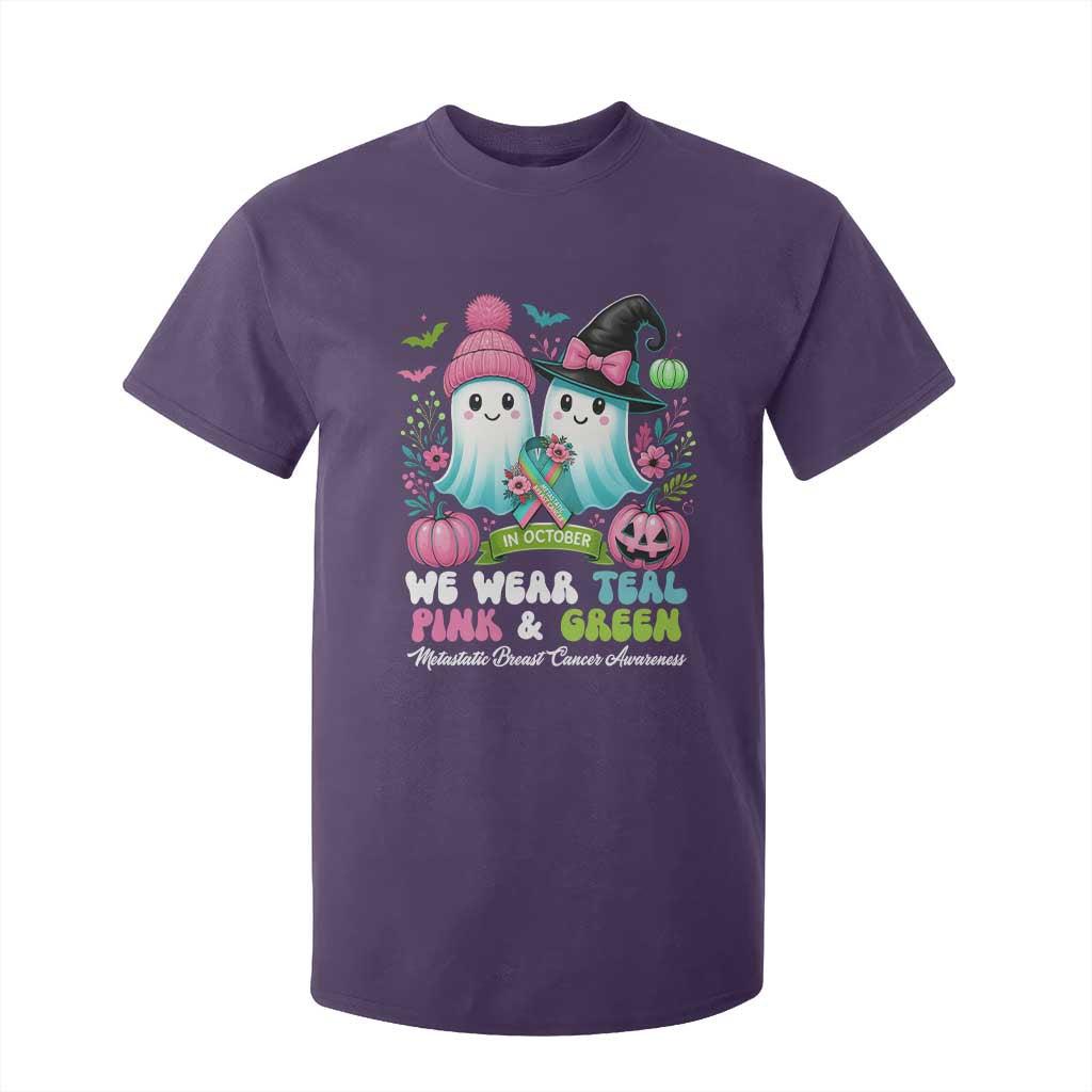 Metastatic Breast Cancer Awareness Ghost T Shirt For Kid Halloween Green Teal Pink Ribbon TS10 Purple Print Your Wear