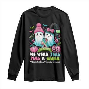 Metastatic Breast Cancer Awareness Ghost Long Sleeve Shirt Halloween Green Teal Pink Ribbon TS10 Black Print Your Wear