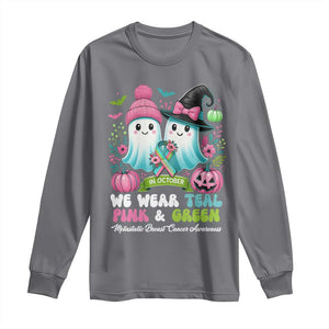 Metastatic Breast Cancer Awareness Ghost Long Sleeve Shirt Halloween Green Teal Pink Ribbon TS10 Charcoal Print Your Wear