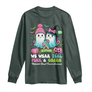 Metastatic Breast Cancer Awareness Ghost Long Sleeve Shirt Halloween Green Teal Pink Ribbon TS10 Dark Forest Green Print Your Wear