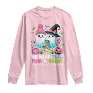 Metastatic Breast Cancer Awareness Ghost Long Sleeve Shirt Halloween Green Teal Pink Ribbon TS10 Light Pink Print Your Wear