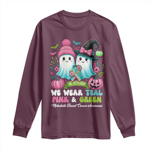 Metastatic Breast Cancer Awareness Ghost Long Sleeve Shirt Halloween Green Teal Pink Ribbon TS10 Maroon Print Your Wear