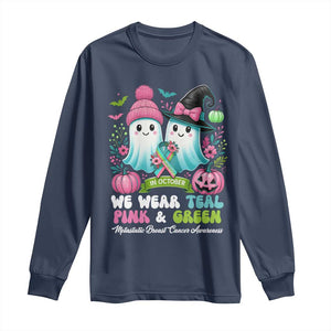 Metastatic Breast Cancer Awareness Ghost Long Sleeve Shirt Halloween Green Teal Pink Ribbon TS10 Navy Print Your Wear