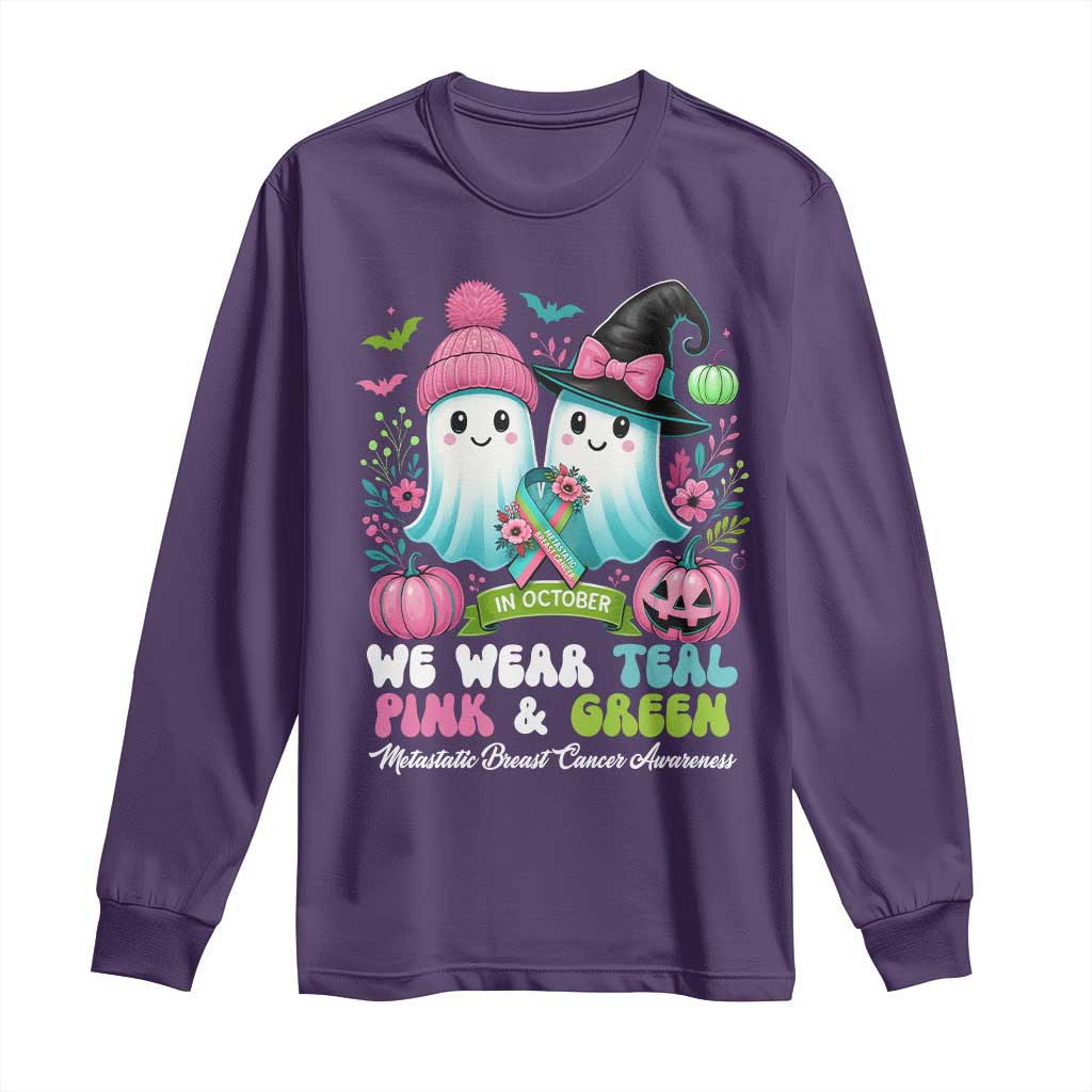 Metastatic Breast Cancer Awareness Ghost Long Sleeve Shirt Halloween Green Teal Pink Ribbon TS10 Purple Print Your Wear