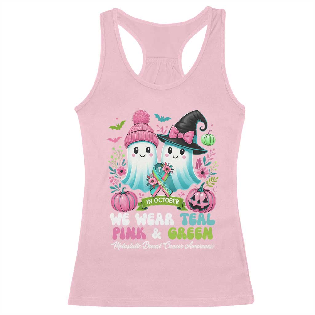 Metastatic Breast Cancer Awareness Ghost Racerback Tank Top Halloween Green Teal Pink Ribbon TS10 Light Pink Print Your Wear